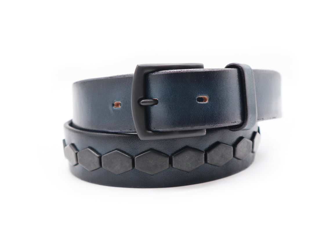 SF HEXAGON STUDS BELT / PATINA×NAVY