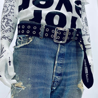 DOUBLE-EYELET DEERSKIN IRREGULAR BELT