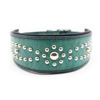 LUXURY GRAYHOUND DOG COLLAR XL / STUDS×PATINA / ターコイズ