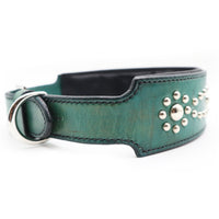 LUXURY GRAYHOUND DOG COLLAR XL / STUDS×PATINA / ターコイズ